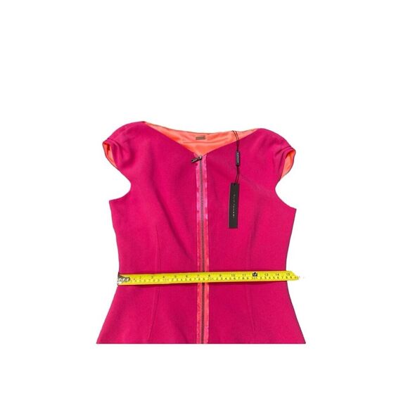 NWT Elie Tahari Ruth Dress $448 Full Bloom Metal Zipper Cap Sleeve Pink/Orange - Picture 9 of 15